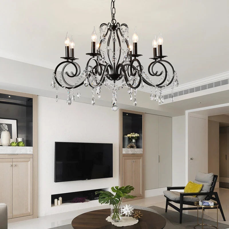 lustre classique en fer forgé et cristal pour intérieur industriel - vue 6 sur 6