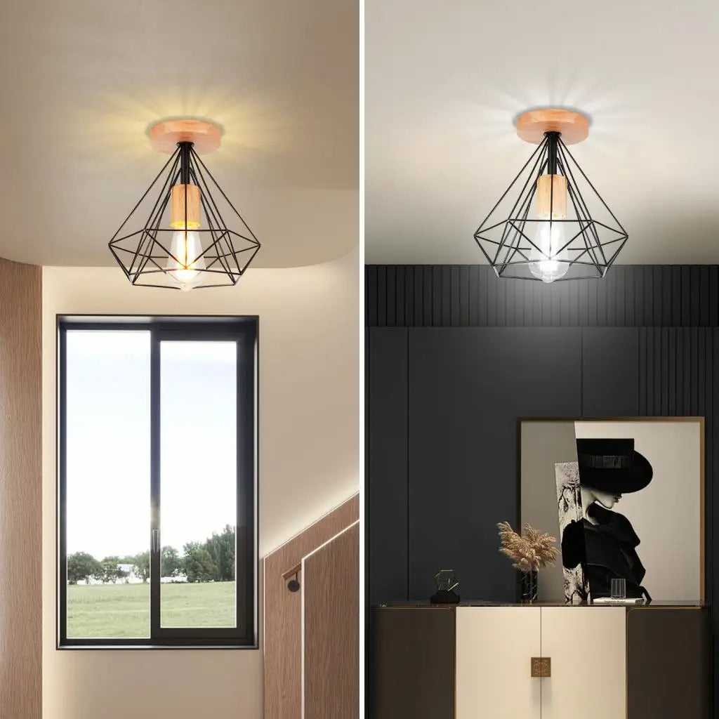 plafonnier industriel rétro led cage métal vintage luminaire - vue 3 sur 12