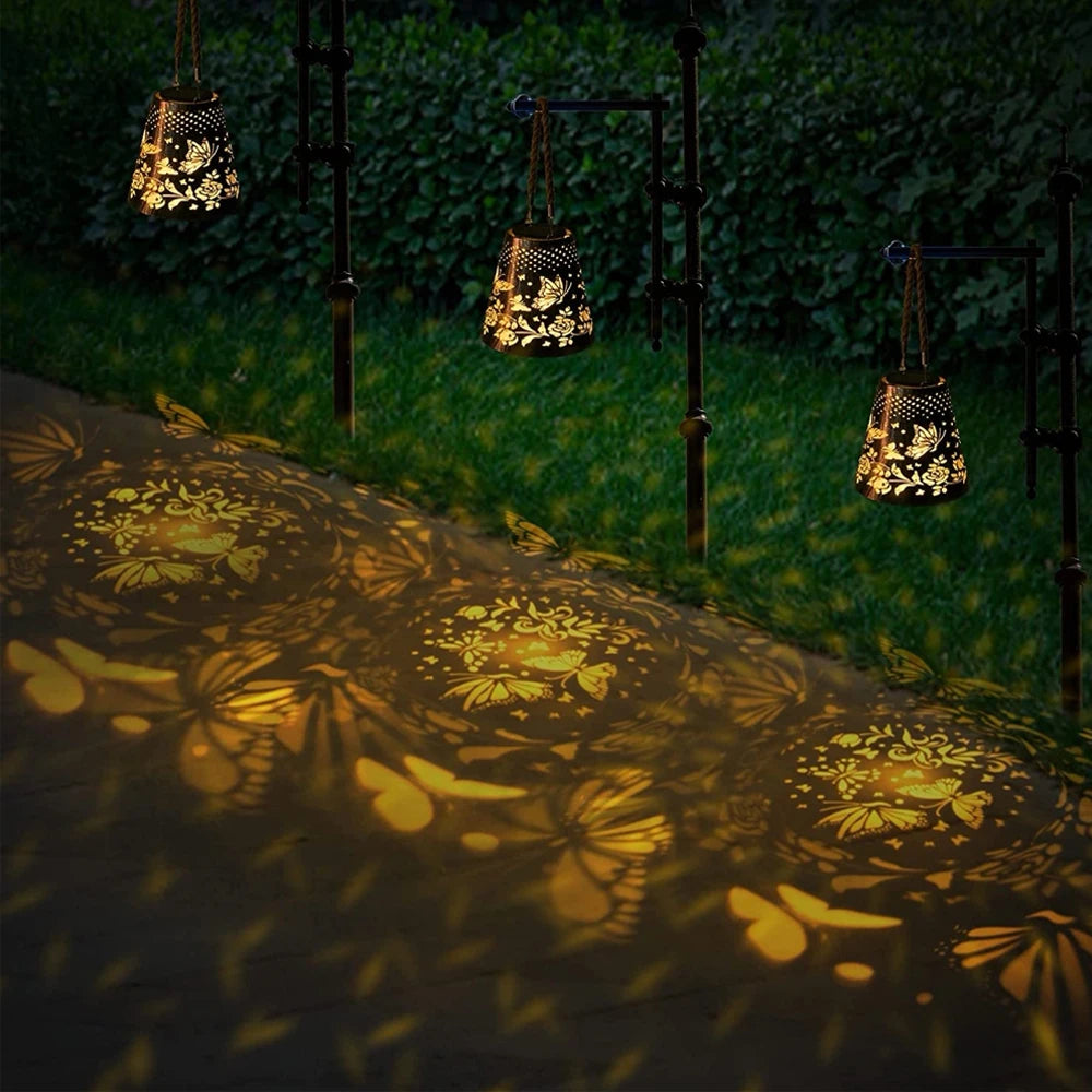 lanterne solaire suspendue projection fleurs papillons pour jardin extérieur - vue 5 sur 7