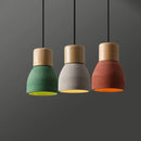 4 colour nordic loft style E27 wood and cement pendant light for living room, restaurant, cafe or bedroom – modern colourful ceiling lamp