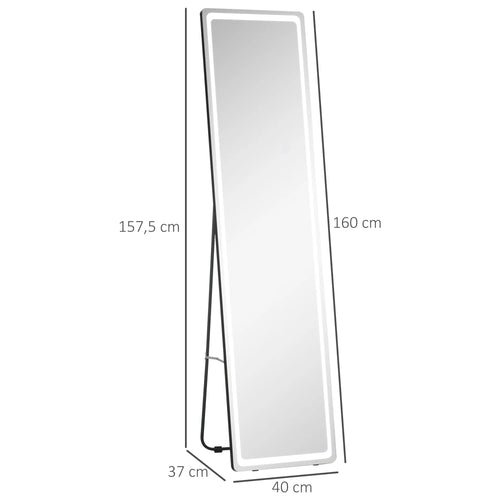 HOMCOM wall mirror full body standing mirror with LED lights 40x37x157.5 cm - vue 7 sur 7