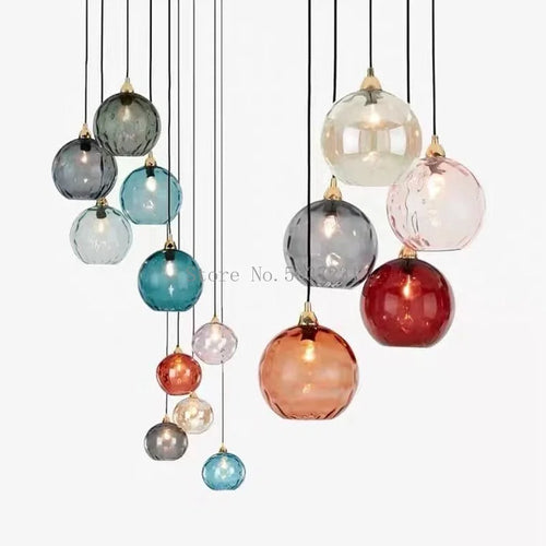 Lustre boule de verre coloré nordique lampes suspendues moderne Grain d'eau Restaurant cuisine luminaire suspendu chambre lampe de chevet - vue 7 sur 29