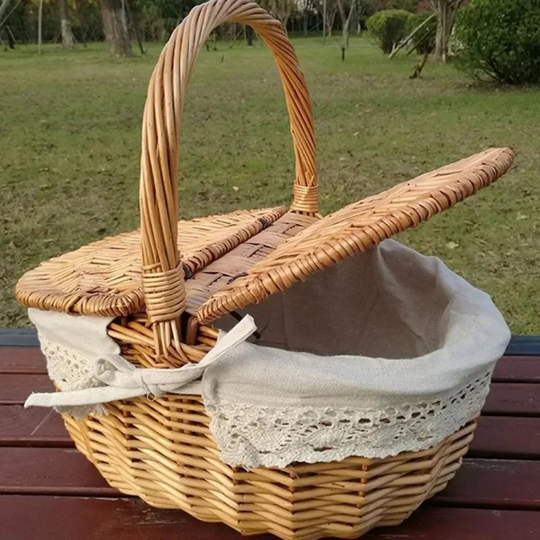panier en osier style campagnard pour pique-nique et rangement - vue 5 sur 7