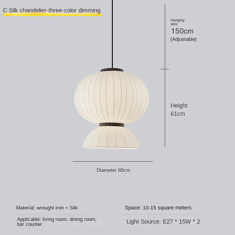 Lustre boule ovale en tissu style soie japonaise design - vue 8 sur 8