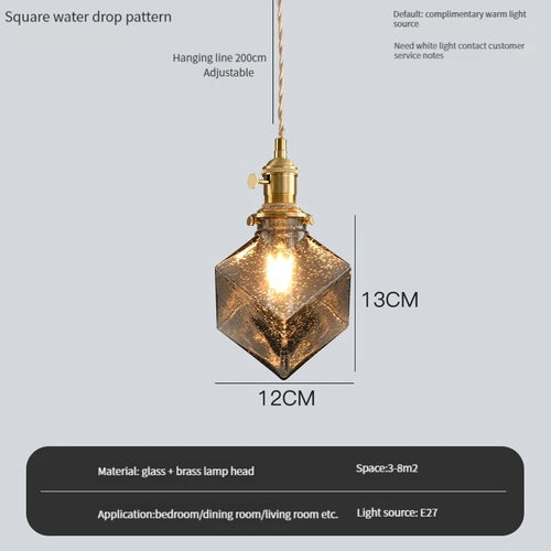 suspension vintage avec interrupteur et abat-jour en verre cristal - vue 3 sur 22