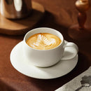 Tasse café rétro motif pierre brûlée soucoupe céramique
