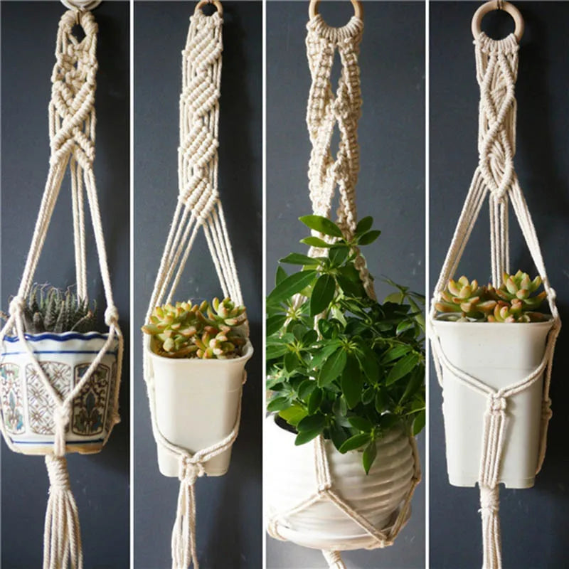 lot de 5 suspensions de plantes en macramé style bohème faites main - vue 4 sur 5