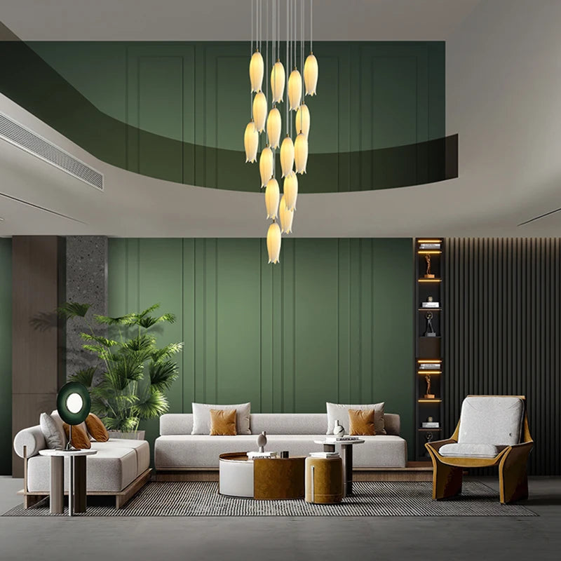 lustre en céramique tulipe pour lampe suspension led rotation duplex - vue 4 sur 11