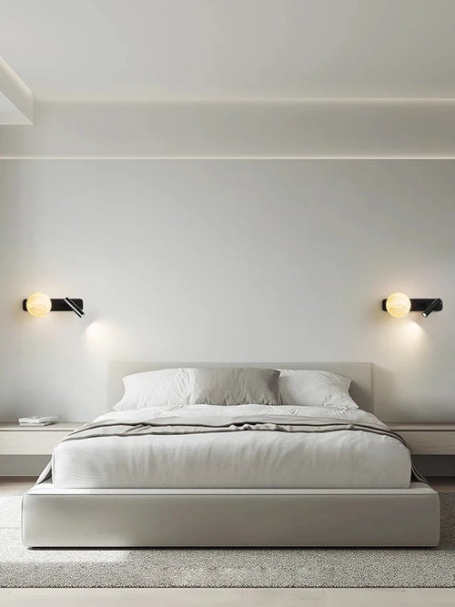 Modern Minimalist Black Rotatable All Copper Natural Marble Wall Lamp, Bedroom Bedside Lamp, Light Luxury Living Room Wall Lamp