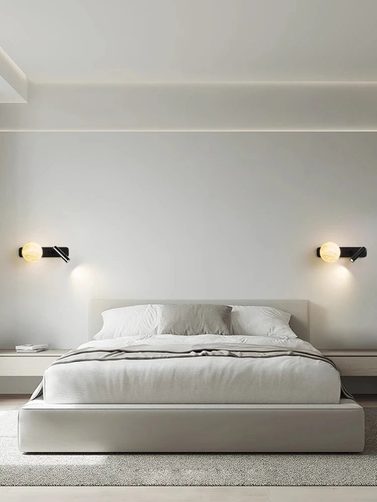 Modern Minimalist Black Rotatable All Copper Natural Marble Wall Lamp, Bedroom Bedside Lamp, Light Luxury Living Room Wall Lamp - vue 5 sur 7