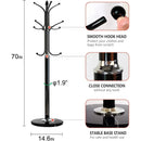 Metal Coat Rack Stand with Natural Marble Base, Free Standing Hall Tree with 12 Hooks for Hanging Scarf, Bag, Jacket