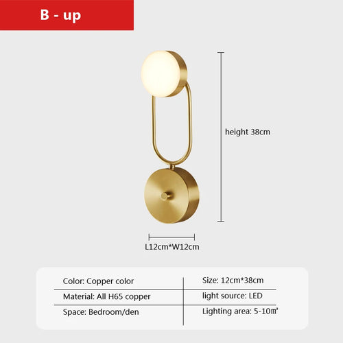 LED cuivre applique moderne nordique simple étude décoratif - vue 11 sur 13