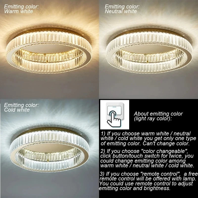 Plafonnier LED ronde en cristal pour chambre à coucher salon Foyer salle à manger moderne luxe en acier inoxydable plafonnier en cristal - vue 6 sur 8