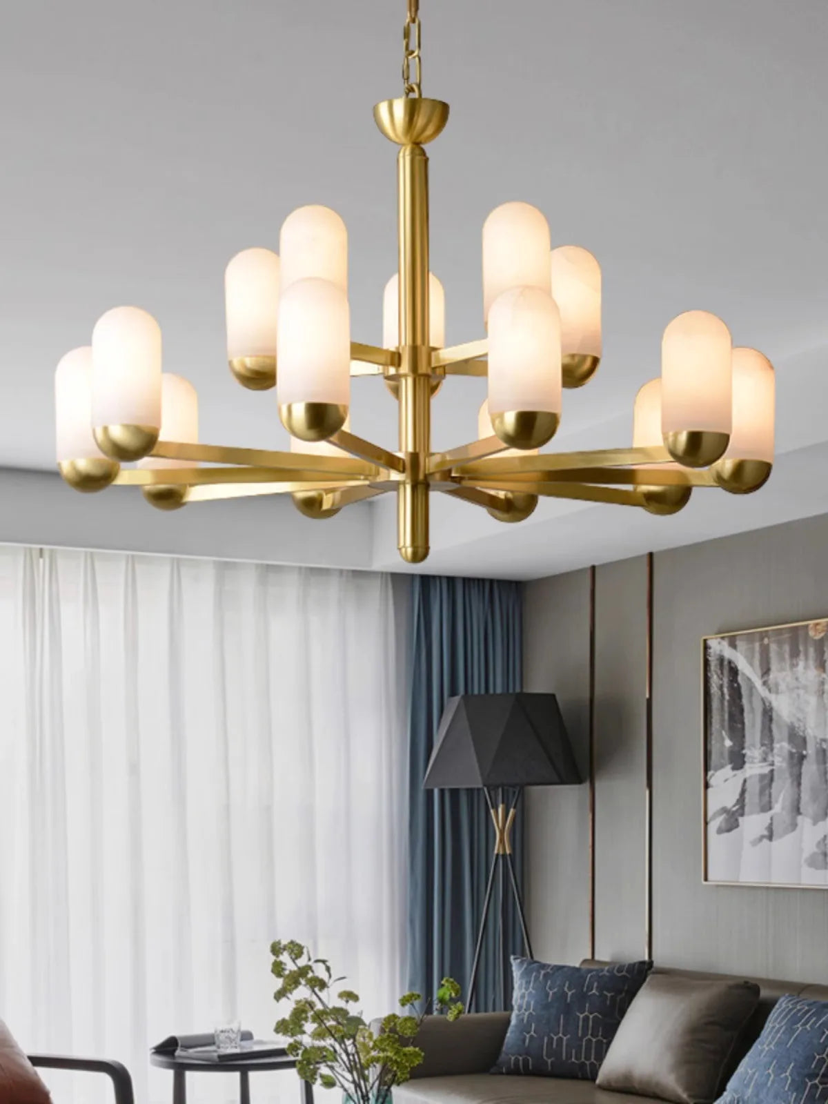 Lustre design LED marbre espagnol cuivre décoratif maison - vue 5 sur 11