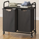 Laundry Basket, 2 Compartments, 2 x 46L, Laundry Hamper with 1 Shelf, Laundry Sorter, Laundry Bag, Extendable and Removable, Per