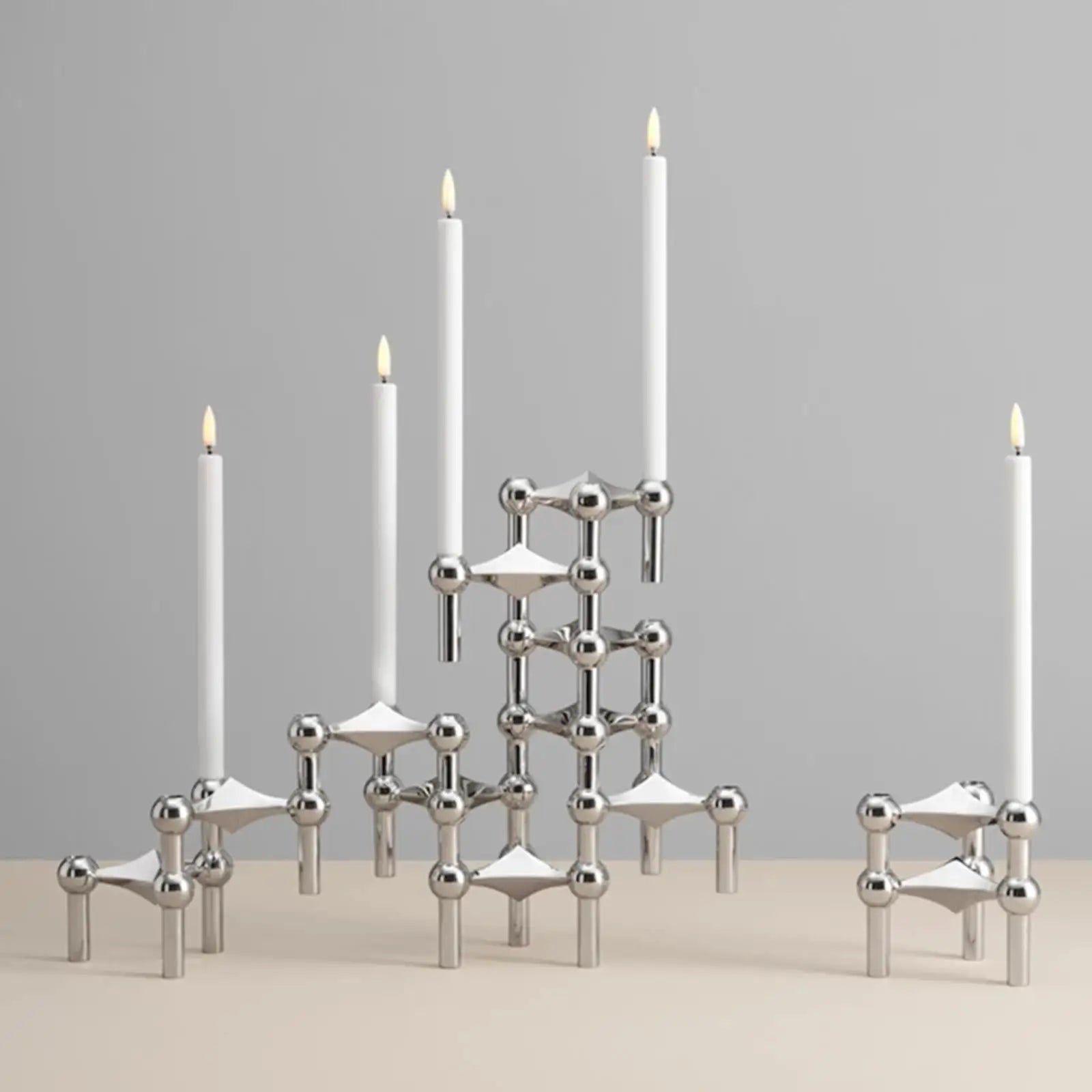 bougeoir à structure moléculaire en métal design nordique décoratif - vue 4 sur 6