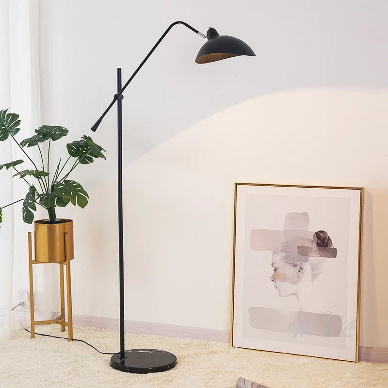 lampadaire nordique doré avec base en marbre réglable - vue 3 sur 8