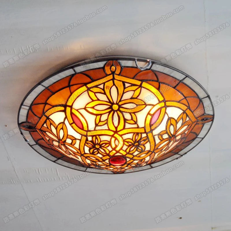 16 Inch European Twist Glass Ceiling Lamp Tiffany Style Bedroom Aisle Porch Balcony Lighting Antique LED Welding Art Lamp - vue 3 sur 6