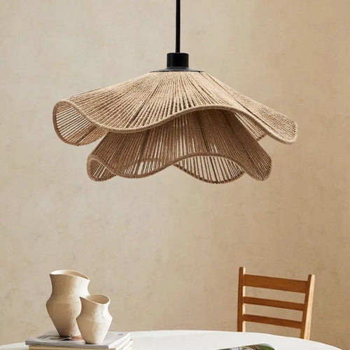 Cotton rope and straw hat nordic vintage pendant light
