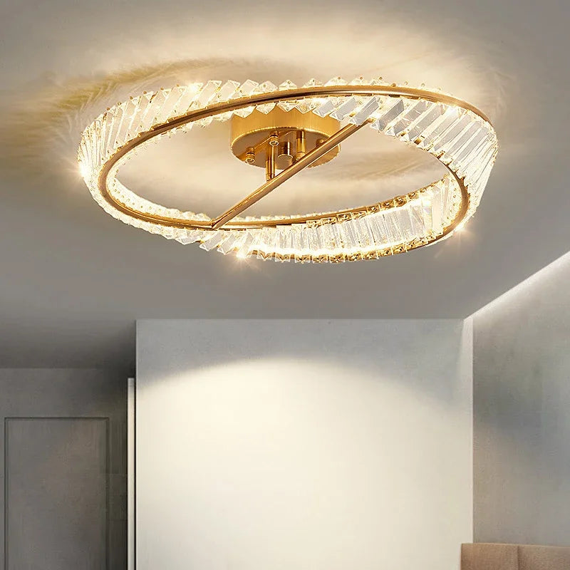 lustre moderne à leds dimmable en anneaux de cristal - vue 3 sur 9