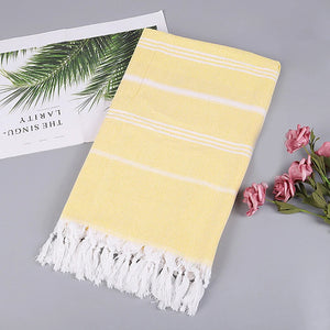 Turkish cotton beach towel with stripes and fringes, quick drying