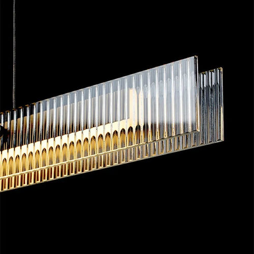 Lustre design de luxe en acier inoxydable et cristal minimaliste longue bande - vue 7 sur 8