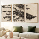 Vintage rustic pine branch triptych canvas wall art