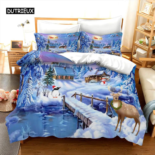 housse de couette noël motif cerf et neige confortable