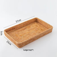 Handwoven Rattan Storage Basket Square Wicker Tray Picnic Basket Bread Food Plate Fruit Cake, Sundries Box, Home Desk Decoration