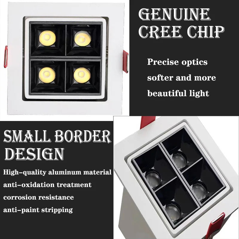 Nordic embedded Career chip bean gall spotlight, 1 head 2 head 3 head 8W/12W living room ceiling grill lamp downlight spotlight - vue 5 sur 12