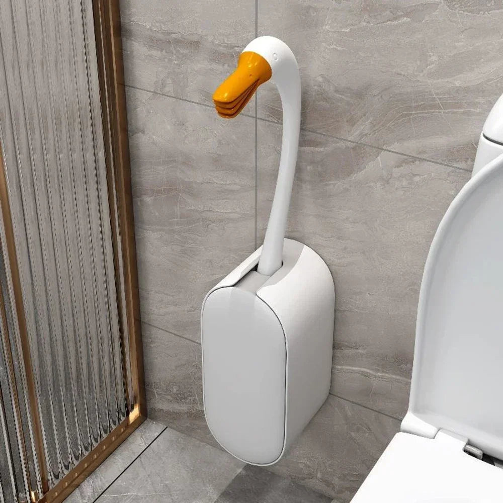 Goose Shape Toilet Brush - Wall-Mounted Corner Cleaner, Refillable Detergent, Funny Silicone TPR Brush, Bathroom Decor Accessory