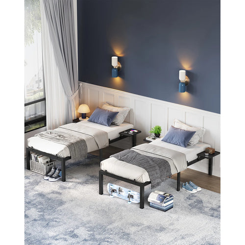 VASAGLE Single Bed Frame, Metal Bed Frame, with Bedside Shelves, Guest Bed Frame, for 90 x 190 cm Mattresses, Easy Assembly - vue 3 sur 7