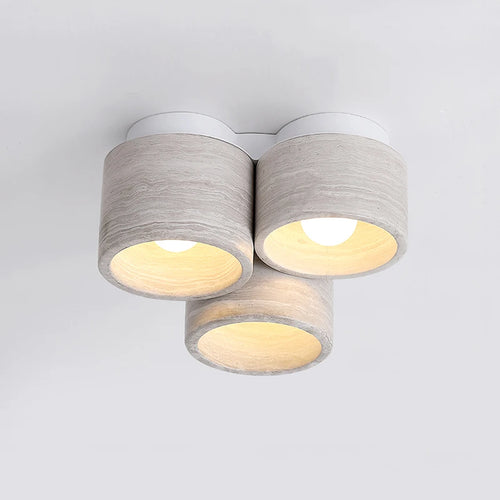 plafonnier led moderne wabi sabi en pierre grain de bois à 3 têtes
