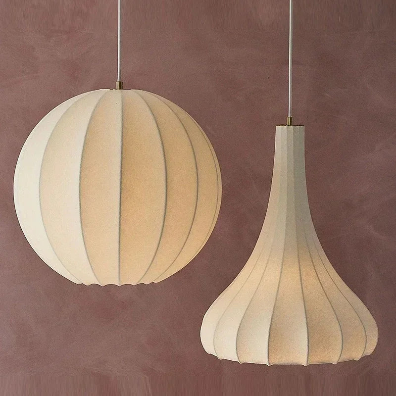 Nordic wabi sabi LED pendant light for living room, minimalist silk chandelier for bar, dining room, bedroom, loft - vue 3 sur 8