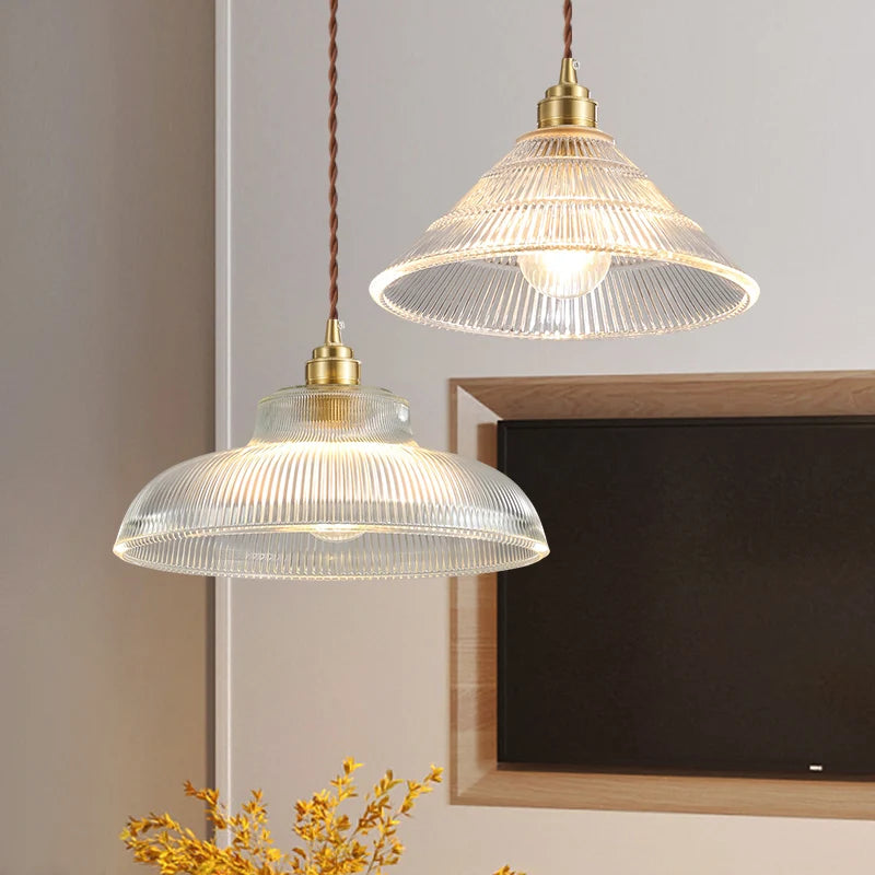 suspension vintage nordique en verre bois de noyer et laiton - vue 5 sur 13