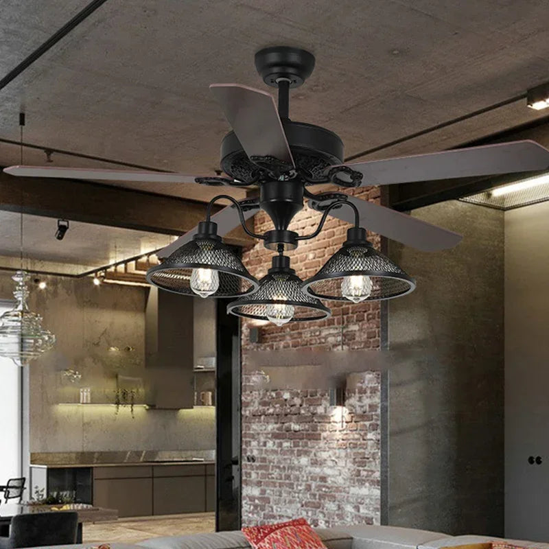 ventilateur industriel avec lumière et télécommande rétro 3 lumières - vue 5 sur 6