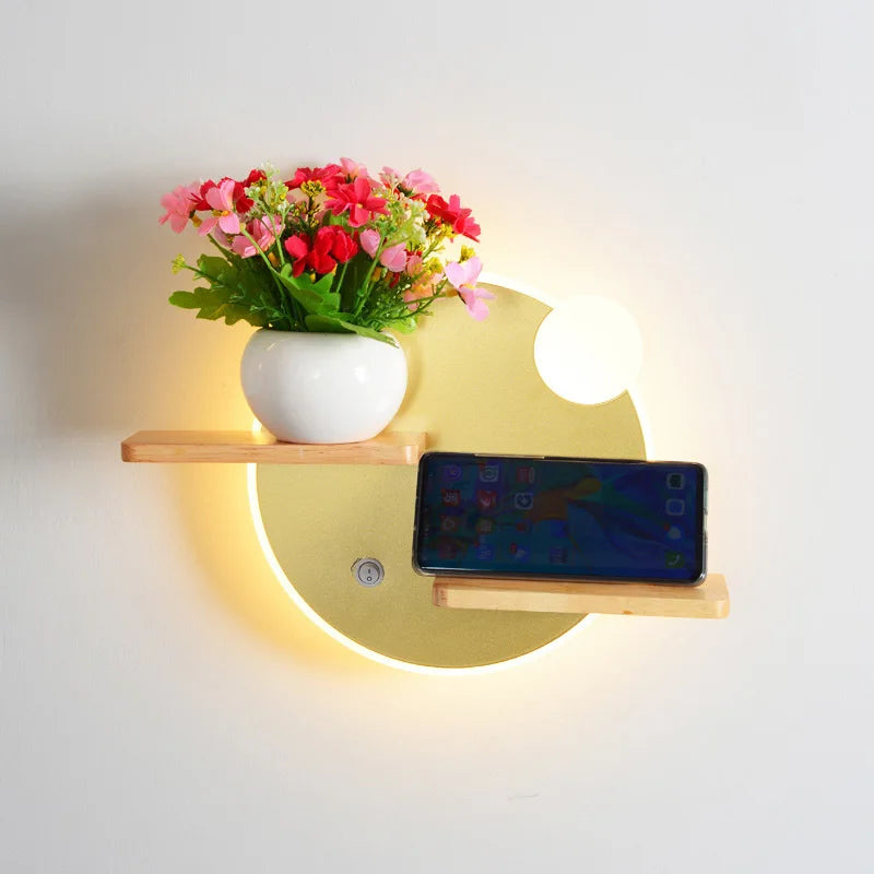 Applique murale led nordique avec étagère et chargeur usb
