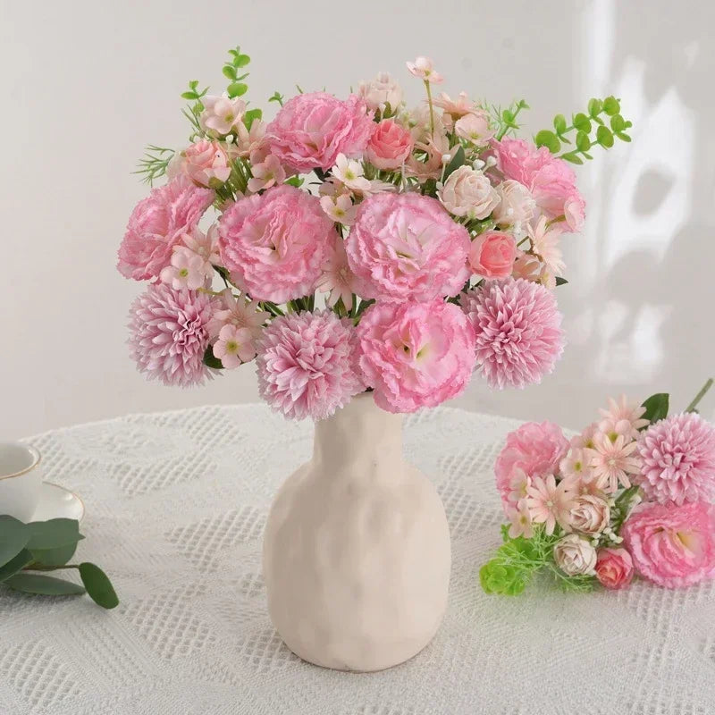 bouquet de roses et œillets en soie décoration florale festive - vue 5 sur 11