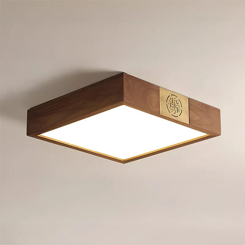 Walnut Wood Square Zen, Wabi-sabi Modern Vintage style, Ceiling light for Living Room, Bedroom, dining Room, Study Room - vue 6 sur 8