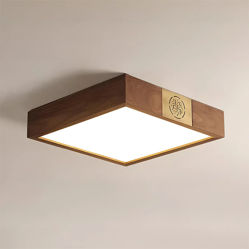 Walnut Wood Square Zen, Wabi-sabi Modern Vintage style, Ceiling light for Living Room, Bedroom, dining Room, Study Room - vue 5 sur 8