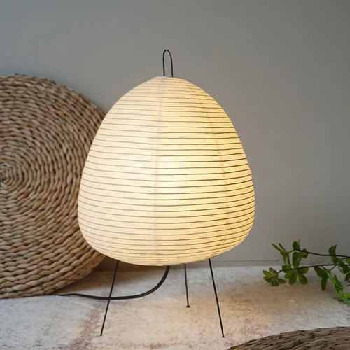 Nordic LED Japanese wabi sabi handmade rice paper floor lamp vintage living room bedroom home bedside standing table light - vue 5 sur 8
