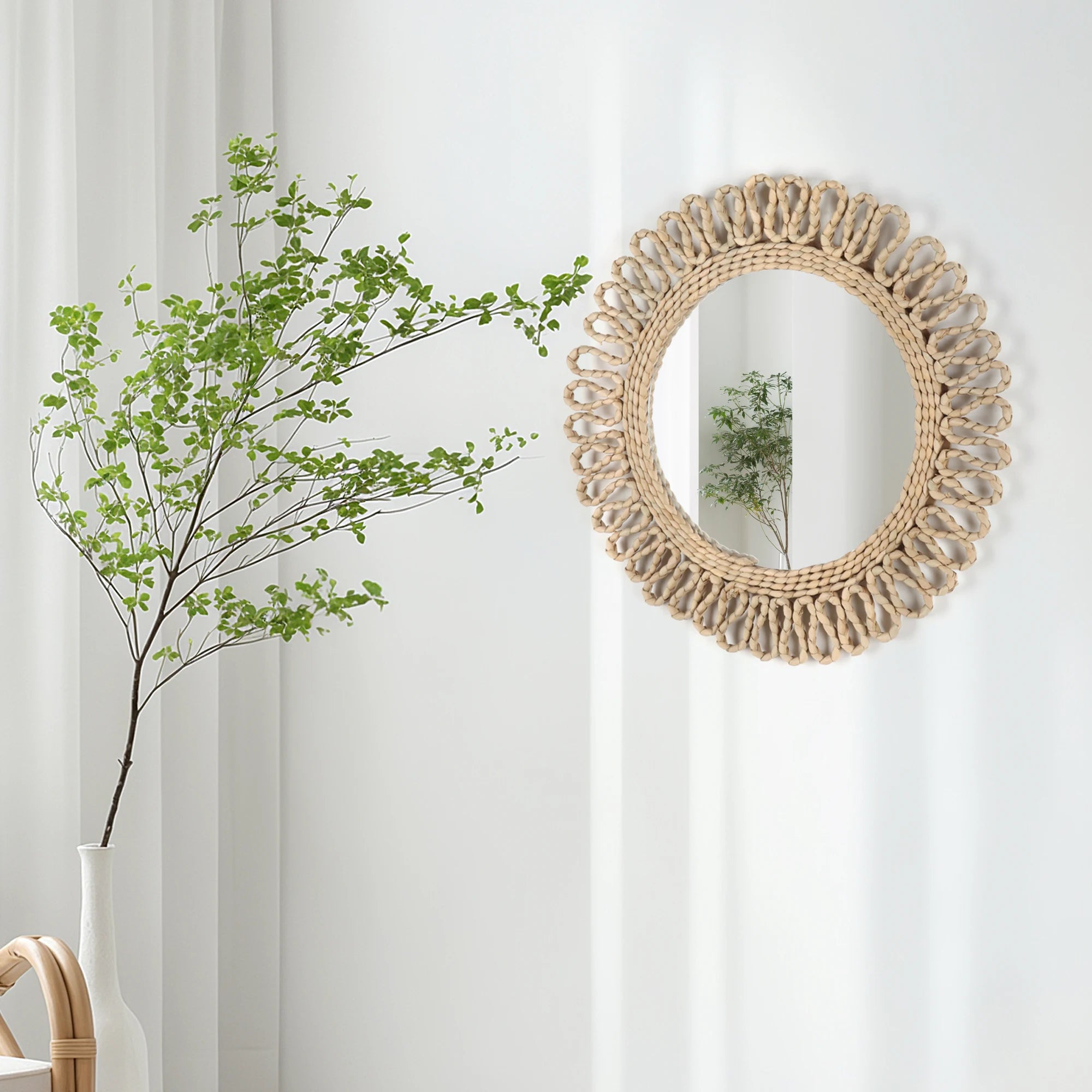 miroir mural circulaire tissé style bohème déco suspendue - vue 6 sur 7