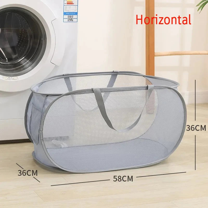 Foldable Mesh Storage Basket for Home and Bathroom,Shower Laundry Bag,Dirty Clothes Bag,Portable Business Travel,No Partition - vue 9 sur 14