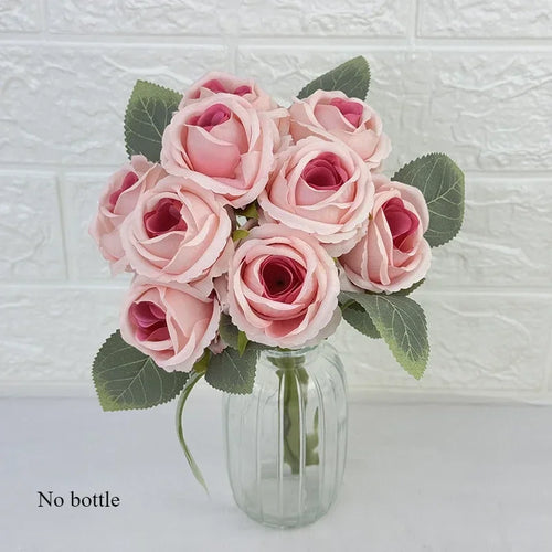 bouquet de 10 roses artificielles en soie décoratives pour événements