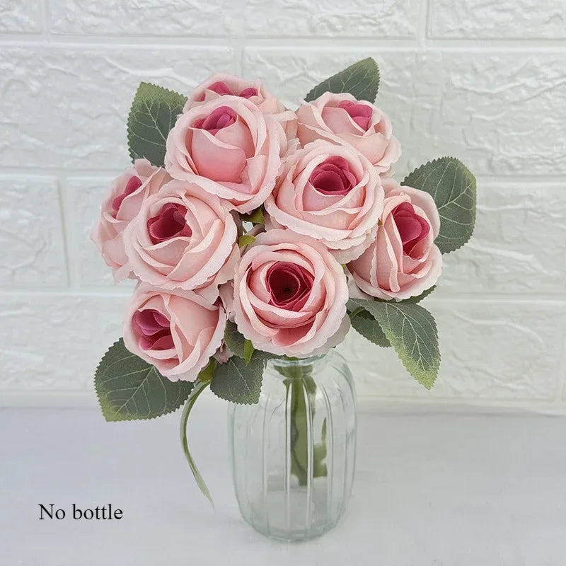bouquet de 10 roses artificielles en soie décoratives pour événements - vue 12 sur 14