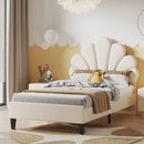 Youth Bed, Upholstered Bed, Skin-friendly Velvet Fabric, With Solid Flower-shaped Headboard and Slatted Frame, 90 x 200 cm