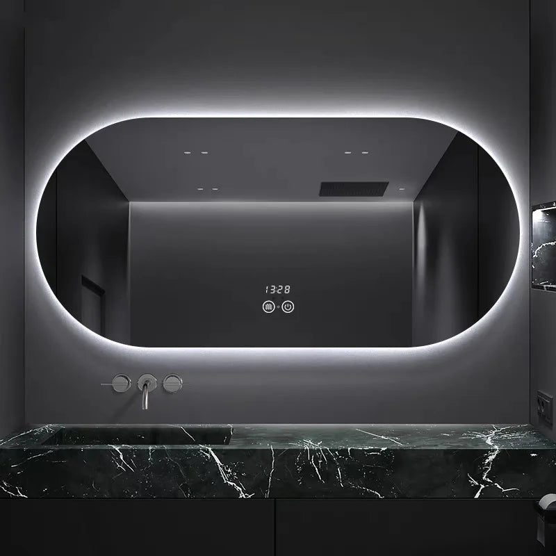 miroir intelligent elliptique lumineux anti-buée trois couleurs mural - vue 3 sur 18
