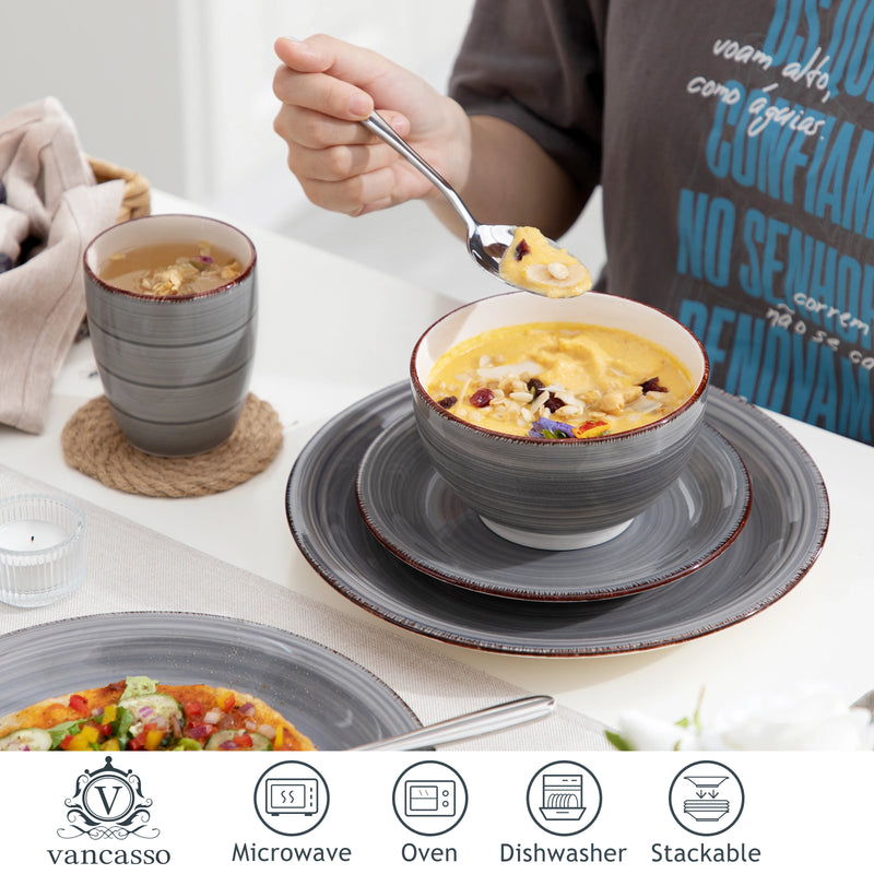 Service de table porcelaine vintage rayures 16 pieces