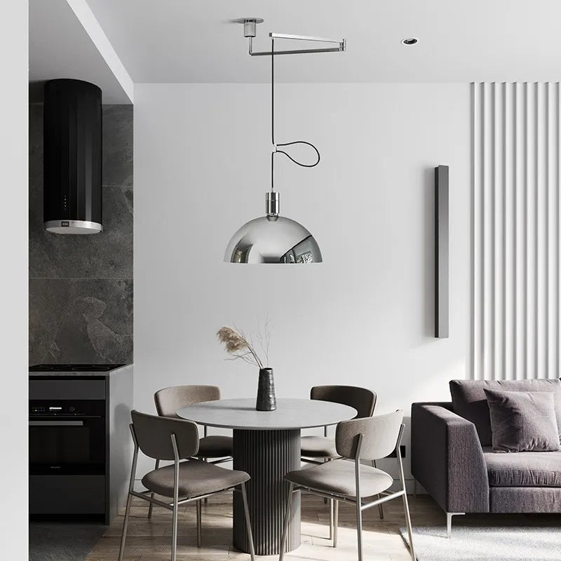 Suspension extensibles nordiques LED blanc noir Chrome abat-jour bras oscillant suspension pour salon Table à manger décor - vue 3 sur 9