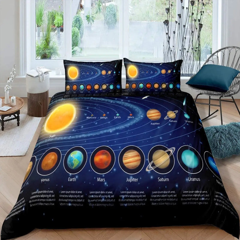 housse de couette système solaire pour enfants espace galaxie planètes